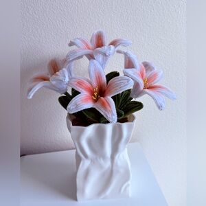 Elegant White and Pink Faux Lily Arrangement